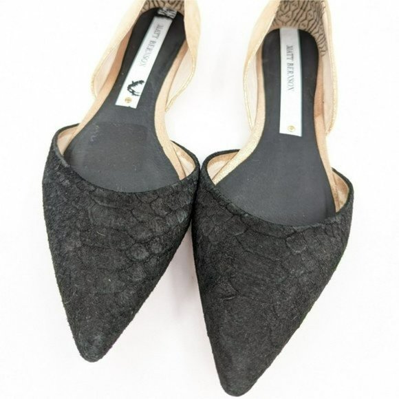 Matt Bernson dOrsay Flats 9.5 M Black Rose Gold Two Toned Snake Embossed Leather - Picture 5 of 14